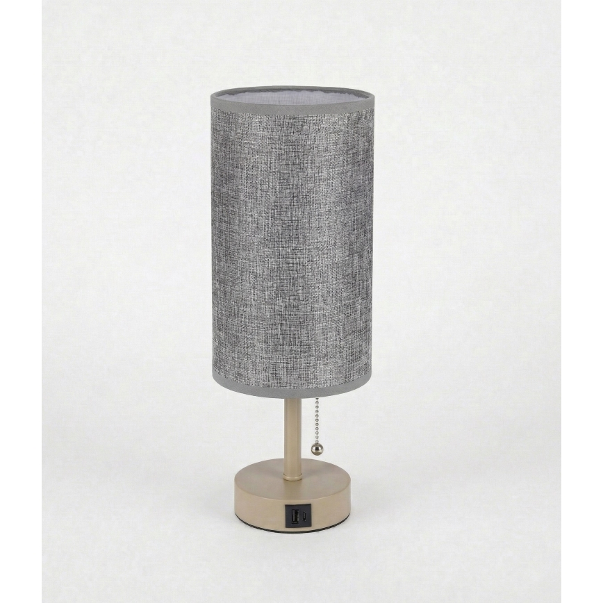 Brilagi - Επιτραπέζιο φωτιστικό με θύρα USB TABLON 1xE27/25W/230V μπεζ/γκρι