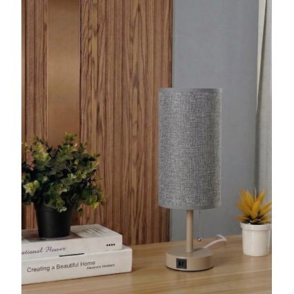 Brilagi - Επιτραπέζιο φωτιστικό με θύρα USB TABLON 1xE27/25W/230V μπεζ/γκρι