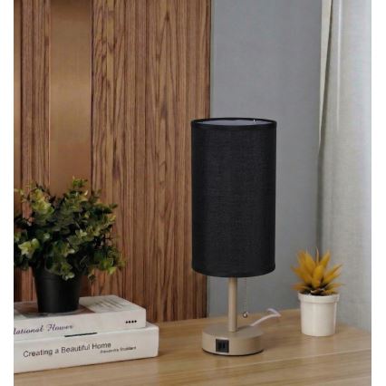 Brilagi - Επιτραπέζιο φωτιστικό με θύρα USB TABLON 1xE27/25W/230V μπεζ/μαύρο