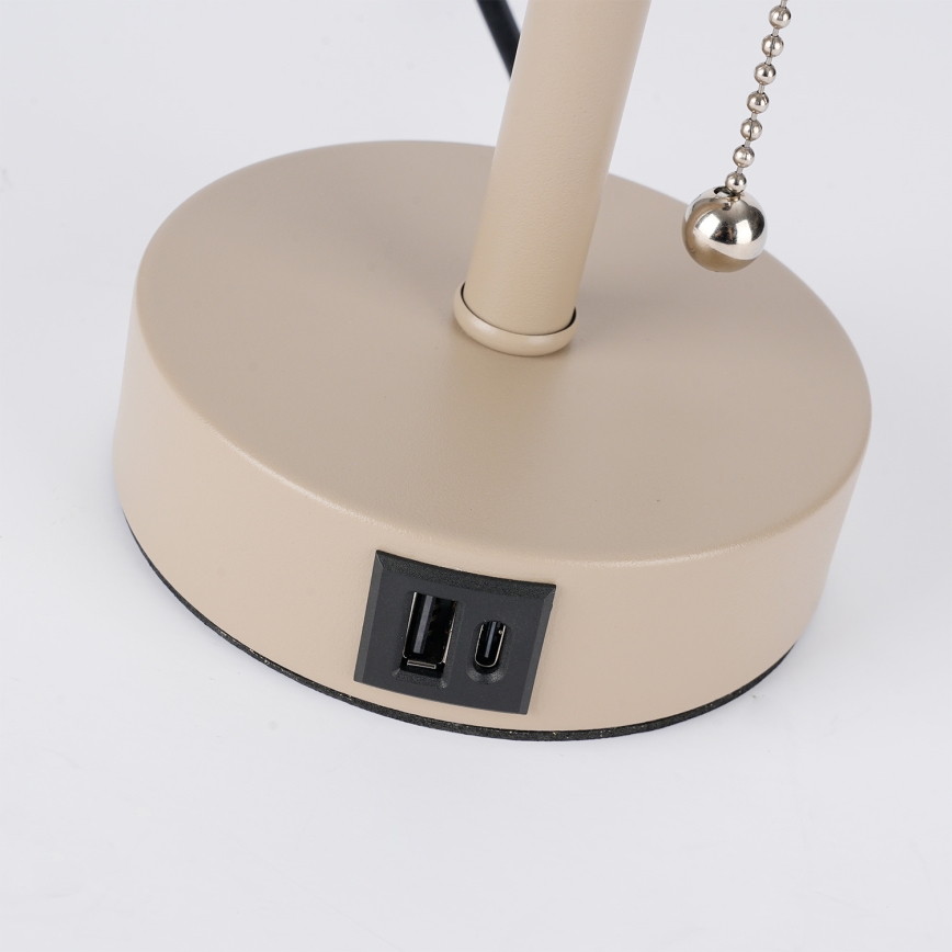 Brilagi - Επιτραπέζιο φωτιστικό με θύρα USB TABLON 1xE27/25W/230V μπεζ/μαύρο