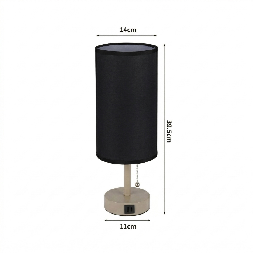 Brilagi - Επιτραπέζιο φωτιστικό με θύρα USB TABLON 1xE27/25W/230V μπεζ/μαύρο