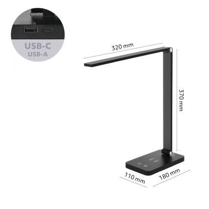 Brilagi - Ρυθμιζόμενη με αφή επιτραπέζια λάμπα LED με ασύρματη φόρτιση QI MODO CHARGE LED/7W/5V 3000/4000/6000K μαύρη