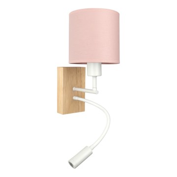 Brilagi - Επιτοίχια λάμπα LED με εύκαμπτο βραχίονα BOBO WOOD 1xE27/25W/230V + LED/3W δρυς/λευκό/ροζ