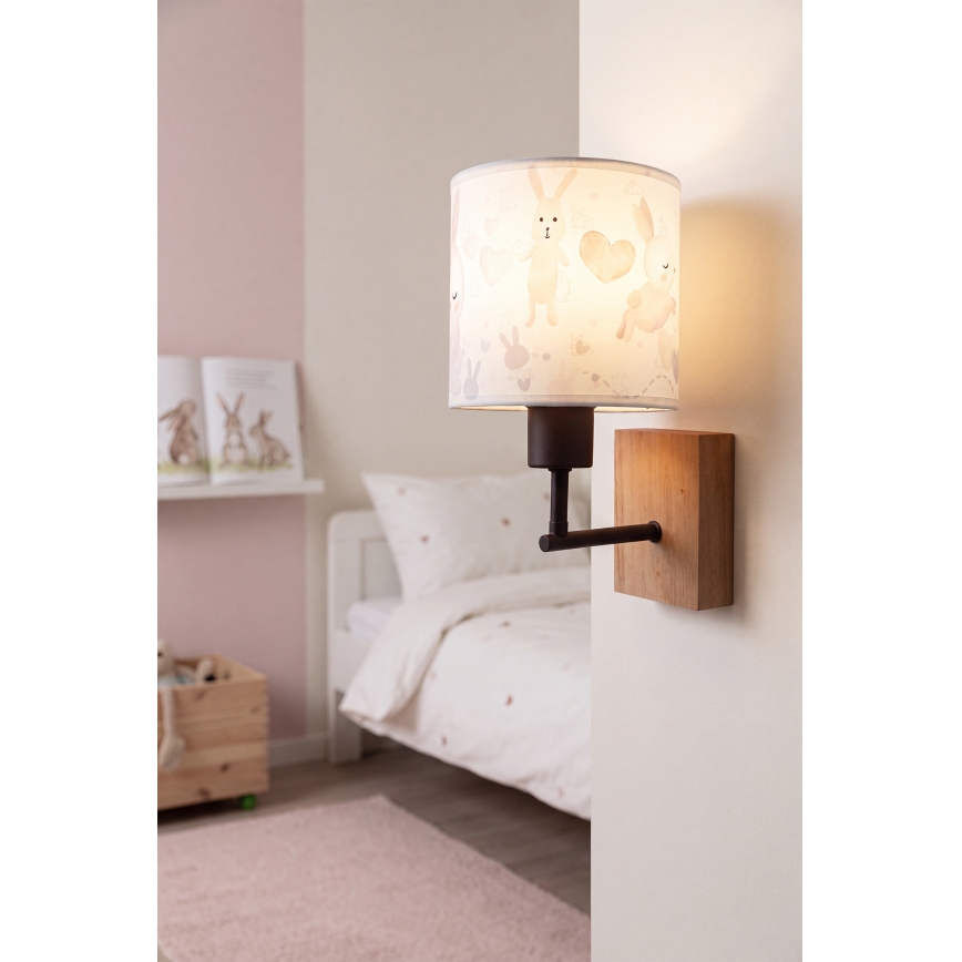 Brilagi - Παιδικό επιτοίχιο φωτιστικό BOBO WOOD 1xE27/25W/230V δρυς/μαύρο/λευκό/κουνελάκια