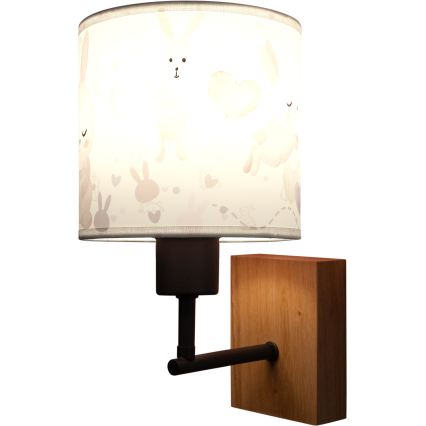 Brilagi - Παιδικό επιτοίχιο φωτιστικό BOBO WOOD 1xE27/25W/230V δρυς/μαύρο/λευκό/κουνελάκια