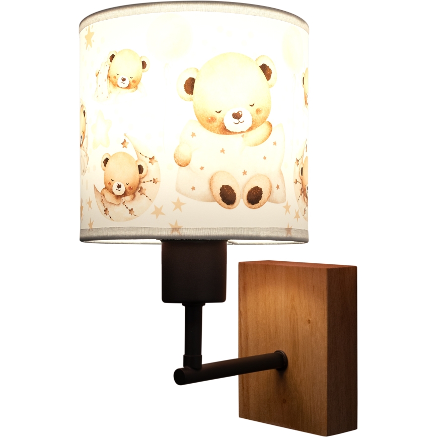 Brilagi - Παιδικό επιτοίχιο φωτιστικό BOBO WOOD 1xE27/25W/230V δρυς/μαύρο/λευκό/αρκουδάκια