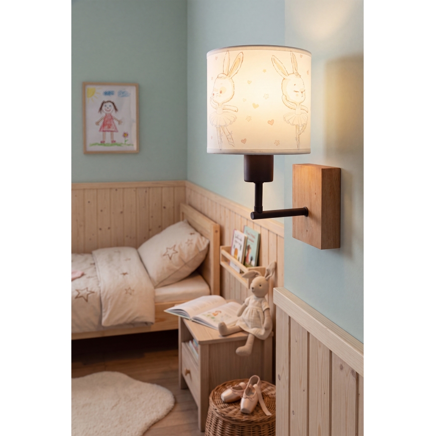 Brilagi - Παιδικό φωτιστικό τοίχου BOBO WOOD 1xE27/25W/230V δρυς/μαύρο/λευκό/κουνελάκια
