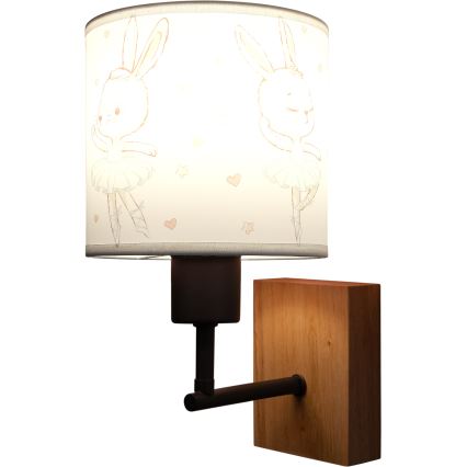 Brilagi - Παιδικό φωτιστικό τοίχου BOBO WOOD 1xE27/25W/230V δρυς/μαύρο/λευκό/κουνελάκια