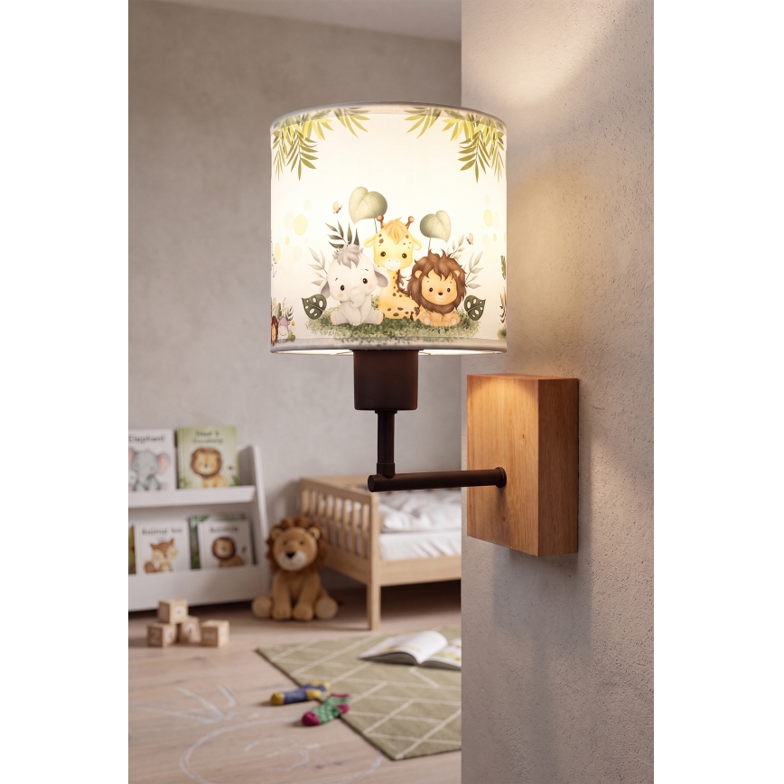 Brilagi - Παιδικό φωτιστικό τοίχου BOBO WOOD 1xE27/25W/230V δρυς/μαύρο/λευκό/πράσινο/ζούγκλα