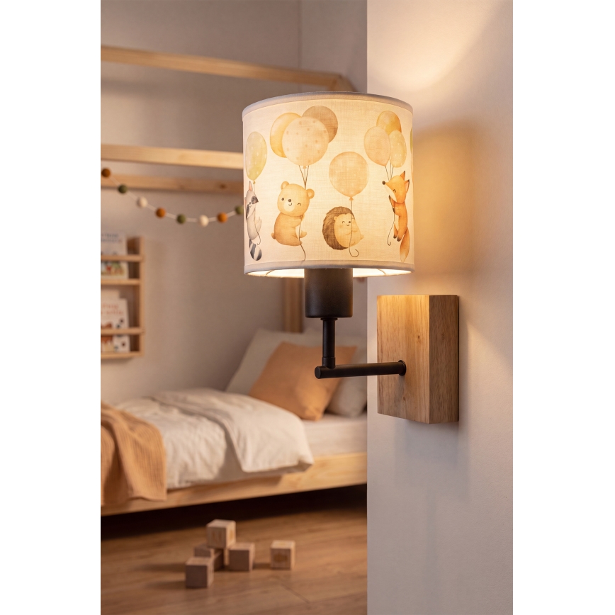 Brilagi - Παιδική επιτοίχια απλίκα BOBO WOOD 1xE27/25W/230V βελανιδιά/μαύρο/λευκό/ζωάκια