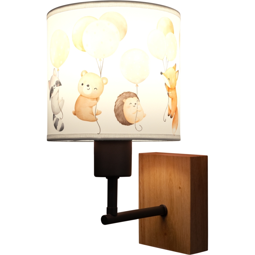 Brilagi - Παιδική επιτοίχια απλίκα BOBO WOOD 1xE27/25W/230V βελανιδιά/μαύρο/λευκό/ζωάκια