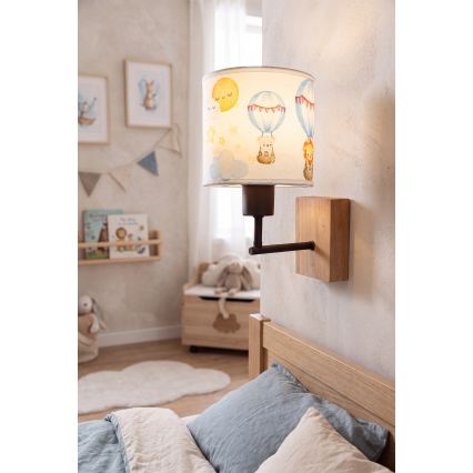 Brilagi - Παιδικό επιτοίχιο φωτιστικό BOBO WOOD 1xE27/25W/230V δρυς/μαύρο/λευκό/ζωάκια