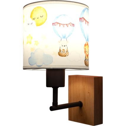 Brilagi - Παιδικό επιτοίχιο φωτιστικό BOBO WOOD 1xE27/25W/230V δρυς/μαύρο/λευκό/ζωάκια