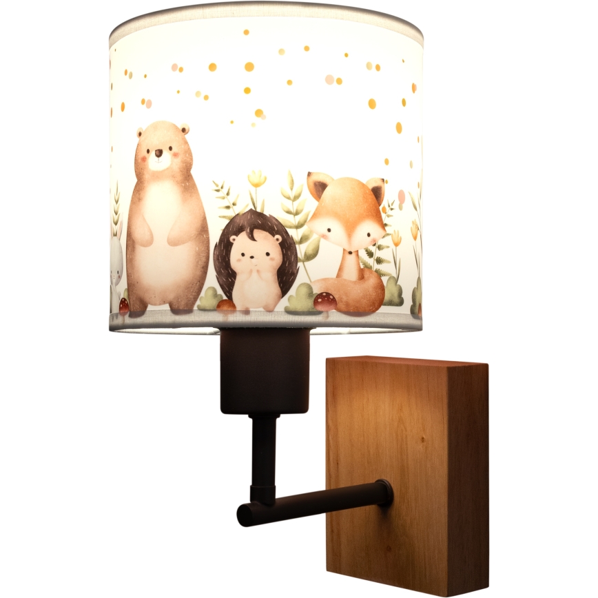 Brilagi - Παιδικό φωτιστικό τοίχου BOBO WOOD 1xE27/25W/230V βελανιδιά/μαύρο/λευκό/ζωάκια