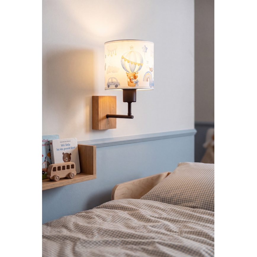 Brilagi - Παιδική επιτοίχια απλίκα BOBO WOOD 1xE27/25W/230V δρυς/μαύρο/λευκό/μπλε/με αρκουδάκια
