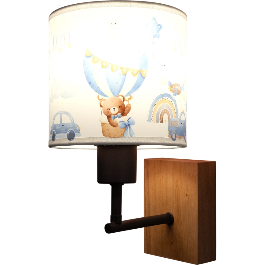 Brilagi - Παιδική επιτοίχια απλίκα BOBO WOOD 1xE27/25W/230V δρυς/μαύρο/λευκό/μπλε/με αρκουδάκια