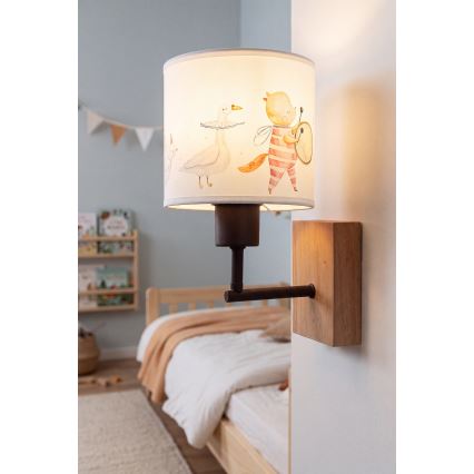 Brilagi - Παιδικό φωτιστικό τοίχου BOBO WOOD 1xE27/25W/230V δρυς/μαύρο/λευκό/ζωάκια