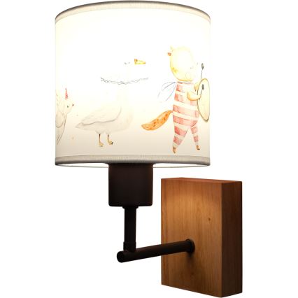 Brilagi - Παιδικό φωτιστικό τοίχου BOBO WOOD 1xE27/25W/230V δρυς/μαύρο/λευκό/ζωάκια