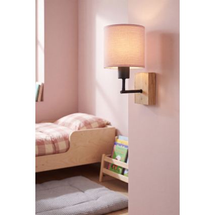 Brilagi - Παιδικό επιτοίχιο φωτιστικό BOBO WOOD 1xE27/25W/230V δρυς/μαύρο/ροζ