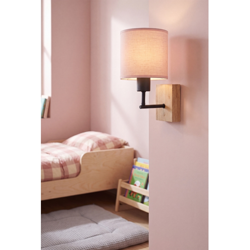 Brilagi - Παιδικό επιτοίχιο φωτιστικό BOBO WOOD 1xE27/25W/230V δρυς/μαύρο/ροζ