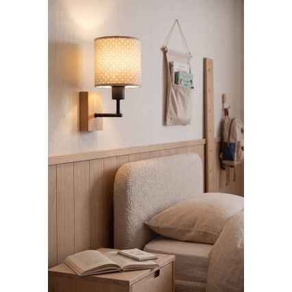 Brilagi - Παιδική επιτοίχια λάμπα BOBO WOOD 1xE27/25W/230V δρυς/μαύρο/μπεζ/πουά