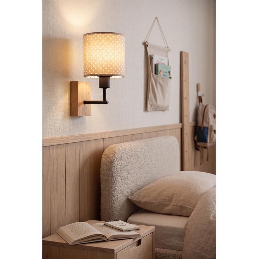 Brilagi - Παιδική επιτοίχια λάμπα BOBO WOOD 1xE27/25W/230V δρυς/μαύρο/μπεζ/πουά