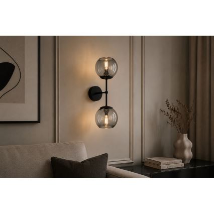 Brilagi - Επιτοίχιο φωτιστικό DIOR 2xE27/60W/230V μαύρο/καπνιστό γκρι