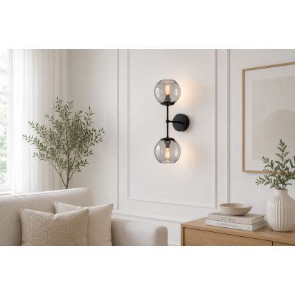 Brilagi - Επιτοίχιο φωτιστικό DIOR 2xE27/60W/230V μαύρο/καπνιστό γκρι