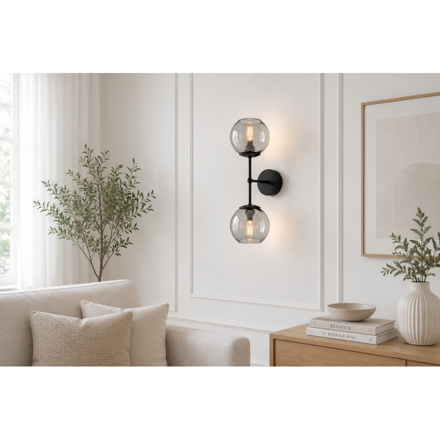 Brilagi - Επιτοίχιο φωτιστικό DIOR 2xE27/60W/230V μαύρο/καπνιστό γκρι