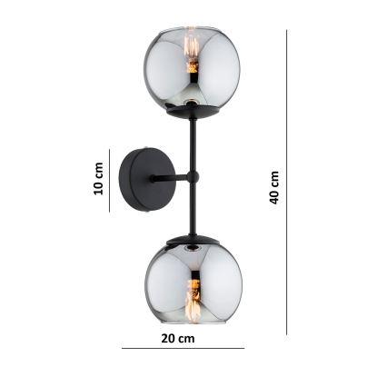 Brilagi - Επιτοίχιο φωτιστικό DIOR 2xE27/60W/230V μαύρο/καπνιστό γκρι