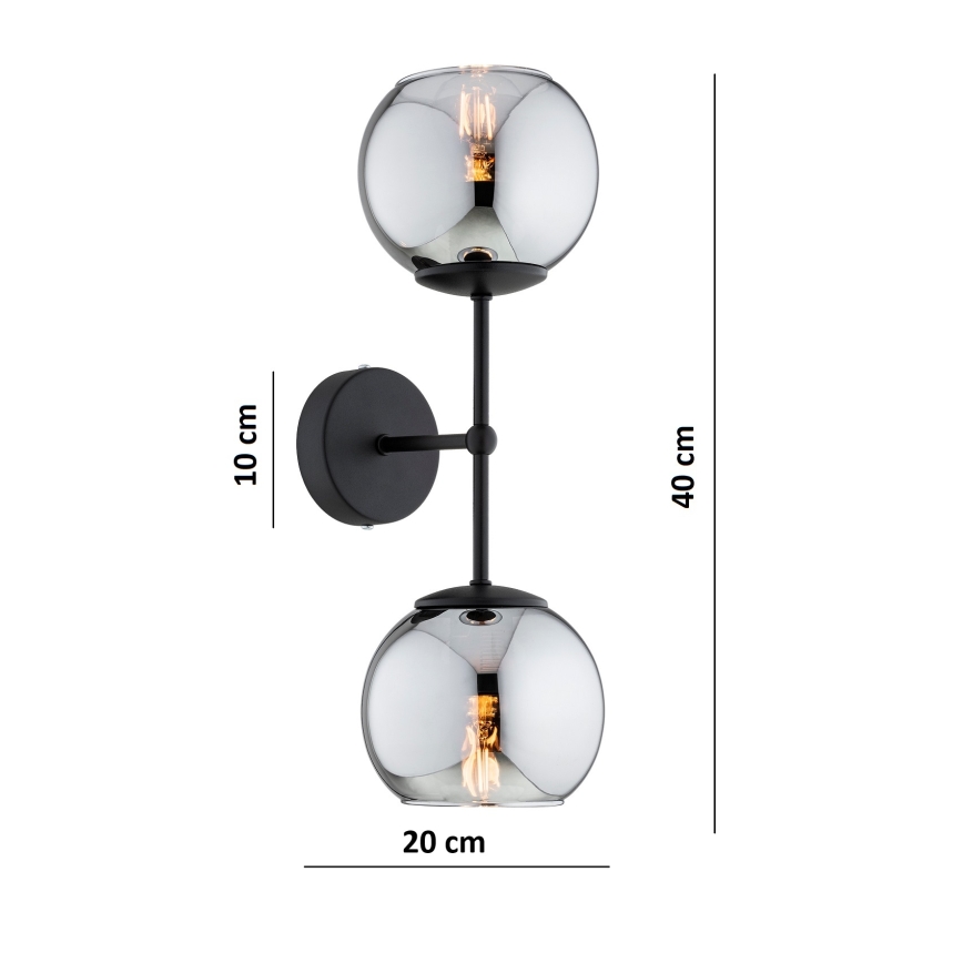 Brilagi - Επιτοίχιο φωτιστικό DIOR 2xE27/60W/230V μαύρο/καπνιστό γκρι