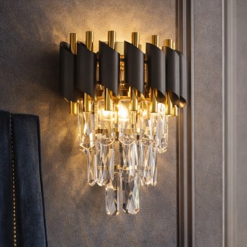 Brilagi - Επιτοίχιο φωτιστικό ECLIPSE 2xE14/10W/230V μαύρο/χρυσό