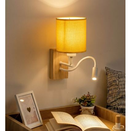 Brilagi - LED ευέλικτο επιτοίχιο φωτιστικό NUBILA WOOD 1xE27/25W/230V + LED/3W δρυς/λευκό/κίτρινο