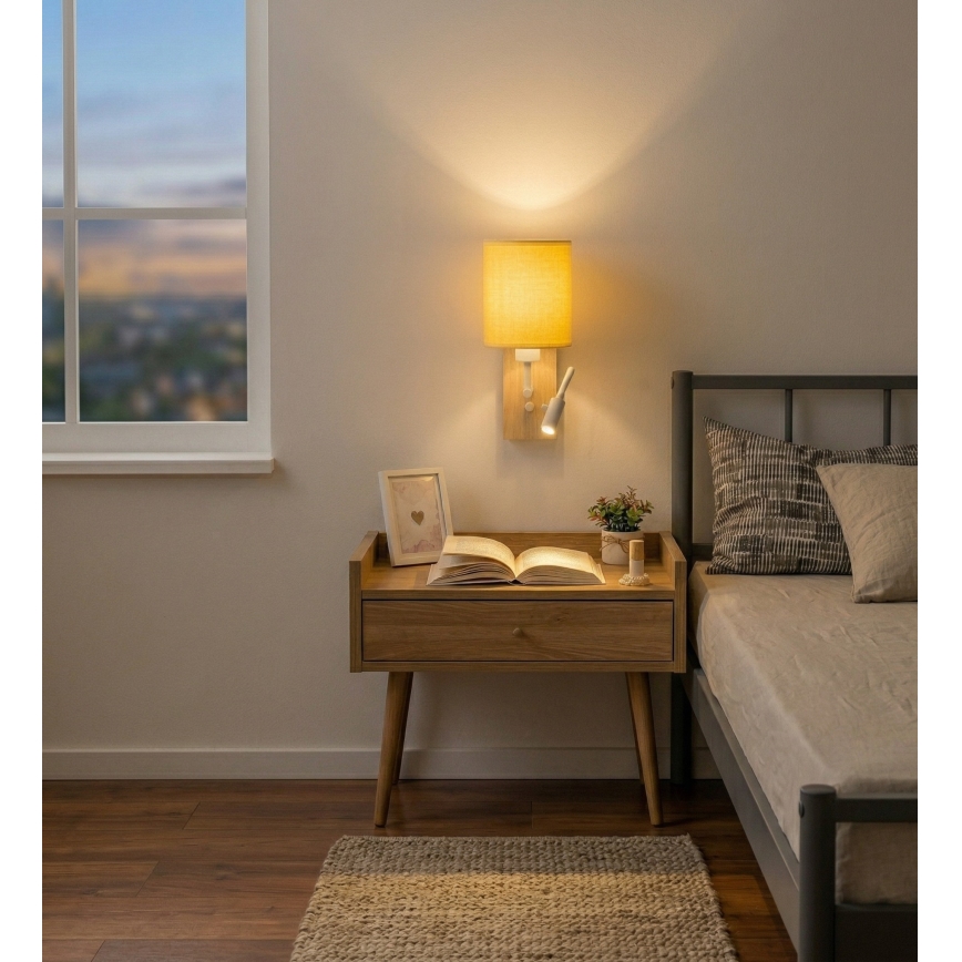 Brilagi - LED ευέλικτο επιτοίχιο φωτιστικό NUBILA WOOD 1xE27/25W/230V + LED/3W δρυς/λευκό/κίτρινο