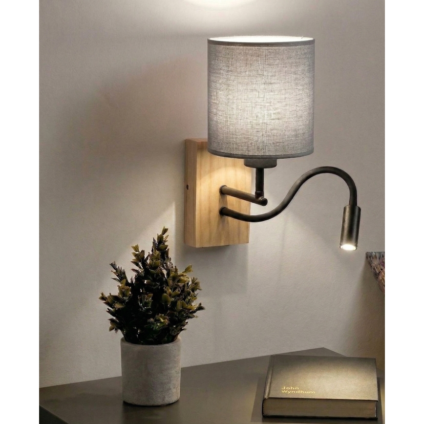 Brilagi - Ευέλικτο Επιτοίχιο Φωτιστικό LED NUBILA WOOD 1xE27/25W/230V + LED/3W δρυς/μαύρο/ανοιχτό γκρι