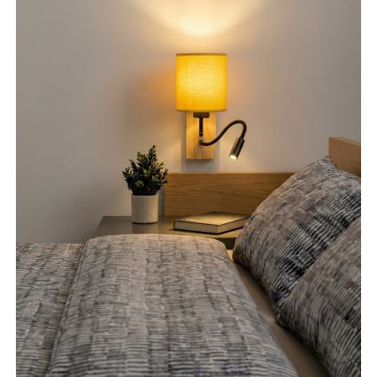 Brilagi - LED εύκαμπτο επιτοίχιο φωτιστικό NUBILA WOOD 1xE27/25W/230V + LED/3W δρυς/μαύρο/κίτρινο