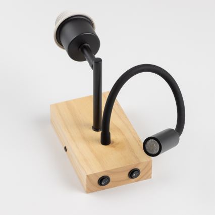 Brilagi - LED εύκαμπτο επιτοίχιο φωτιστικό NUBILA WOOD 1xE27/25W/230V + LED/3W δρυς/μαύρο/κίτρινο