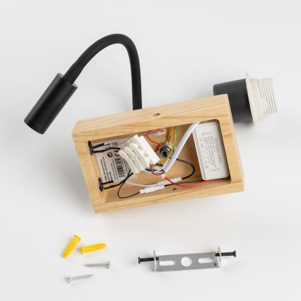 Brilagi - LED εύκαμπτο επιτοίχιο φωτιστικό NUBILA WOOD 1xE27/25W/230V + LED/3W δρυς/μαύρο/κίτρινο