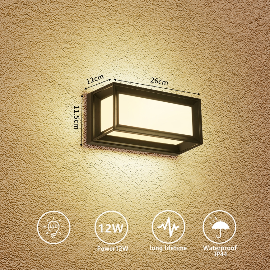 Brilagi - Επιτοίχιο εξωτερικό φωτιστικό LED PARKER LED/12W/230V 3000/4500/6000K μαύρο IP44
