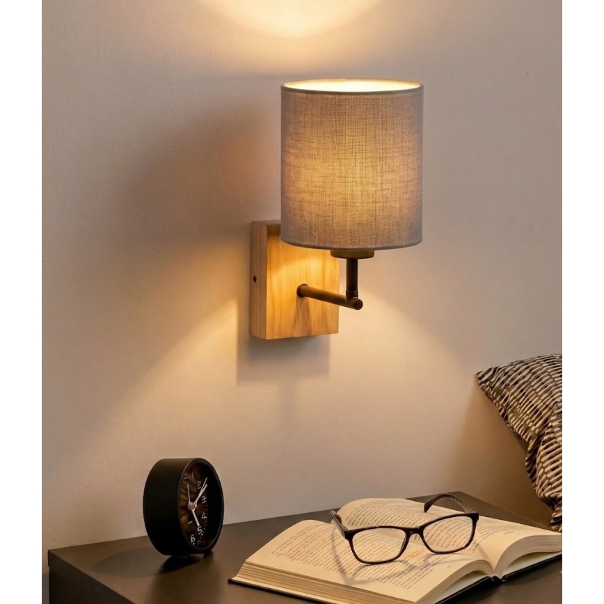 Brilagi - Επιτοίχιο φωτιστικό NUBILA WOOD 1xE27/25W/230V βελανιδιά/μαύρο/ανοιχτό γκρι