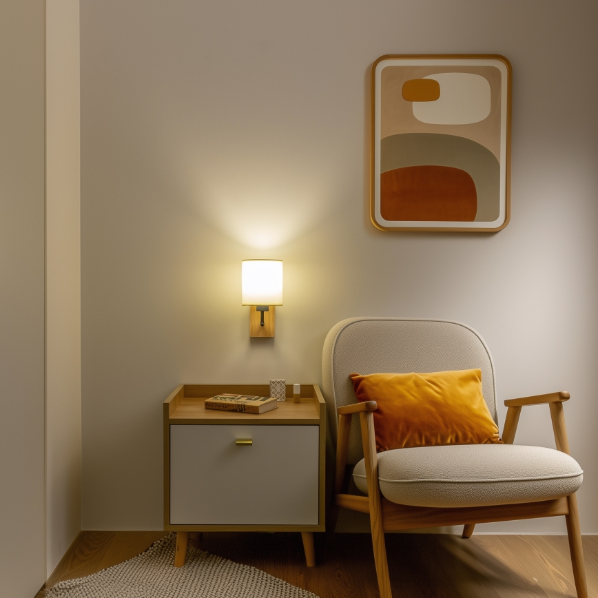 Brilagi - Επιτοίχιο φωτιστικό NUBILA WOOD 1xE27/25W/230V δρυς/μαύρο/κρεμ