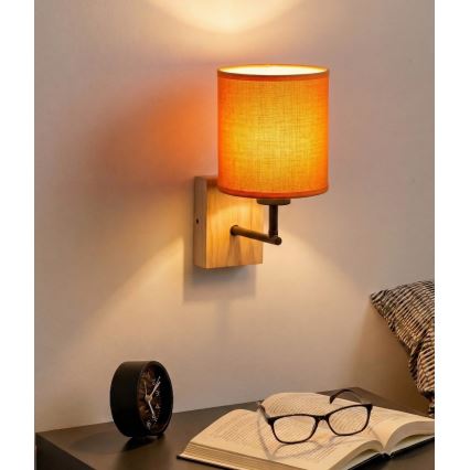 Brilagi - Επιτοίχιο φωτιστικό NUBILA WOOD 1xE27/25W/230V δρυς/μαύρο/πορτοκαλί