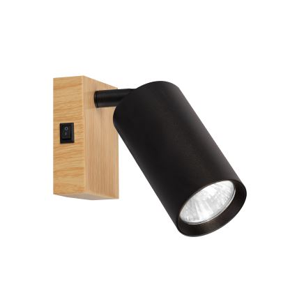 Brilagi - Επιτοίχιο σποτ με διακόπτη SELE 1xGU10/30W/230V μαύρο/απομίμηση δρυός