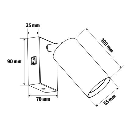 Brilagi - Επιτοίχιο σποτ με διακόπτη SELE 1xGU10/30W/230V μαύρο/απομίμηση δρυός