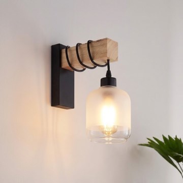 Brilagi - Επιτοίχιο φωτιστικό WOOD GLASS 1xE27/60W/230V πεύκο/μαύρο/λευκό