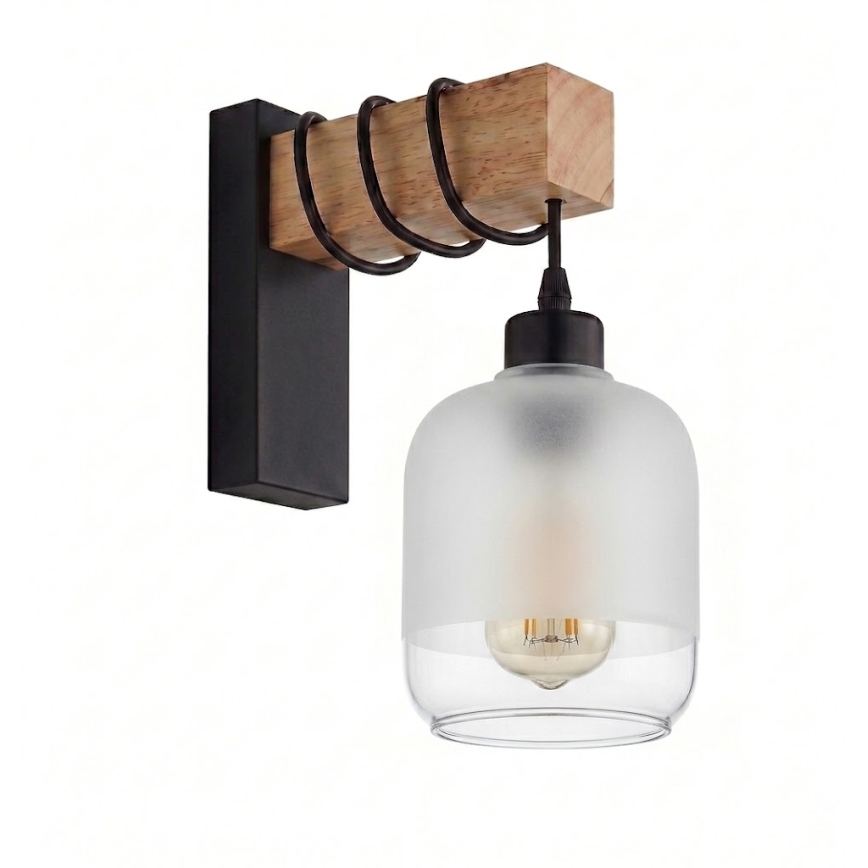 Brilagi - Επιτοίχιο φωτιστικό WOOD GLASS 1xE27/60W/230V πεύκο/μαύρο/λευκό