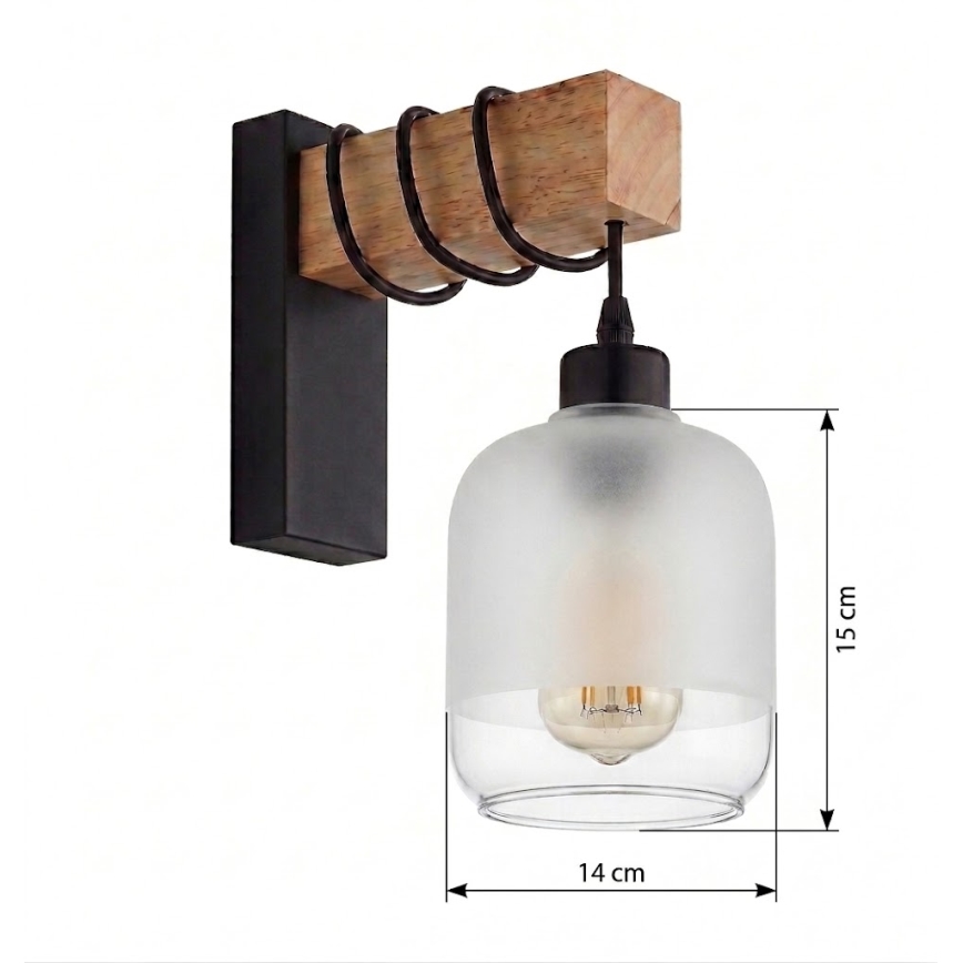 Brilagi - Επιτοίχιο φωτιστικό WOOD GLASS 1xE27/60W/230V πεύκο/μαύρο/λευκό