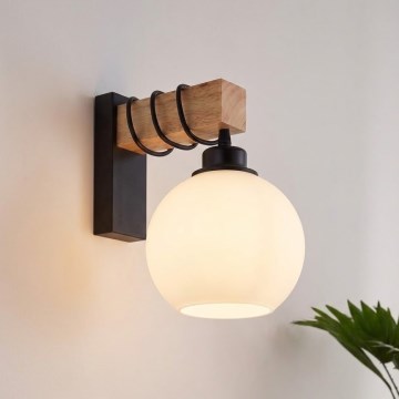 Brilagi - Επιτοίχιο φωτιστικό WOOD GLASS 1xE27/60W/230V πεύκο/μαύρο/λευκό