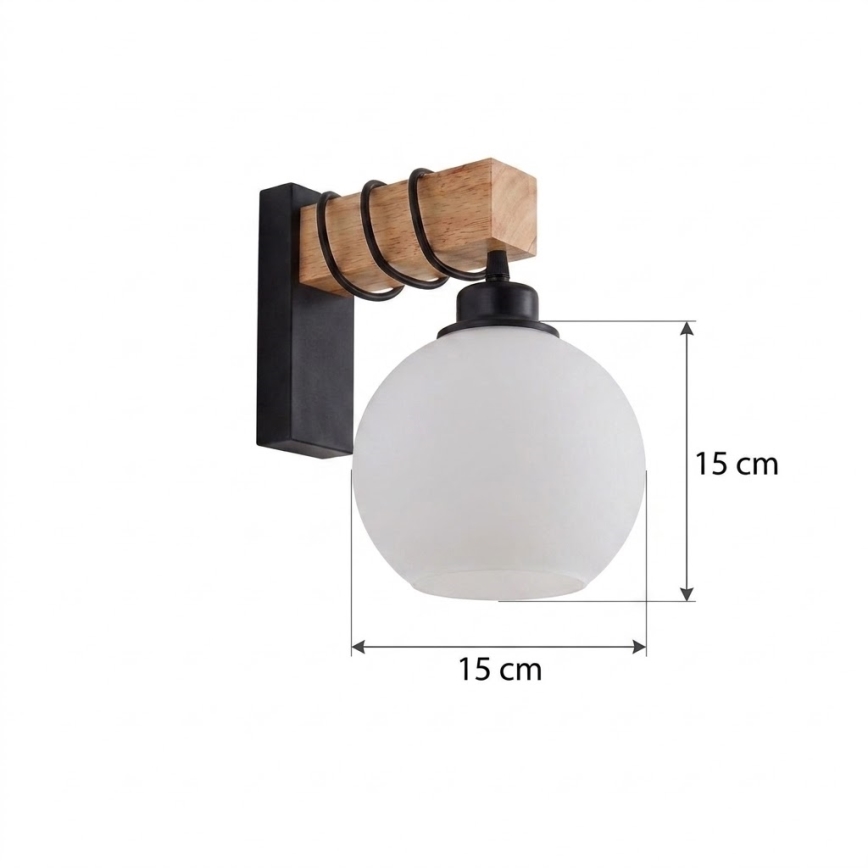 Brilagi - Επιτοίχιο φωτιστικό WOOD GLASS 1xE27/60W/230V πεύκο/μαύρο/λευκό