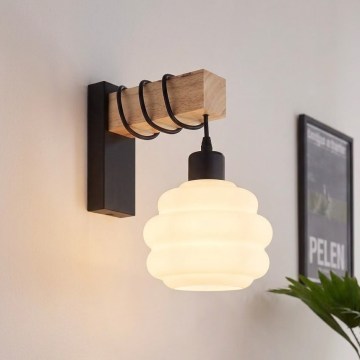 Brilagi - Επιτοίχιο φωτιστικό WOOD GLASS 1xE27/60W/230V πεύκο/μαύρο/λευκό